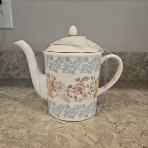 Envogue Blue and Cream  Easter Bunny Rabbit Garden Teapot